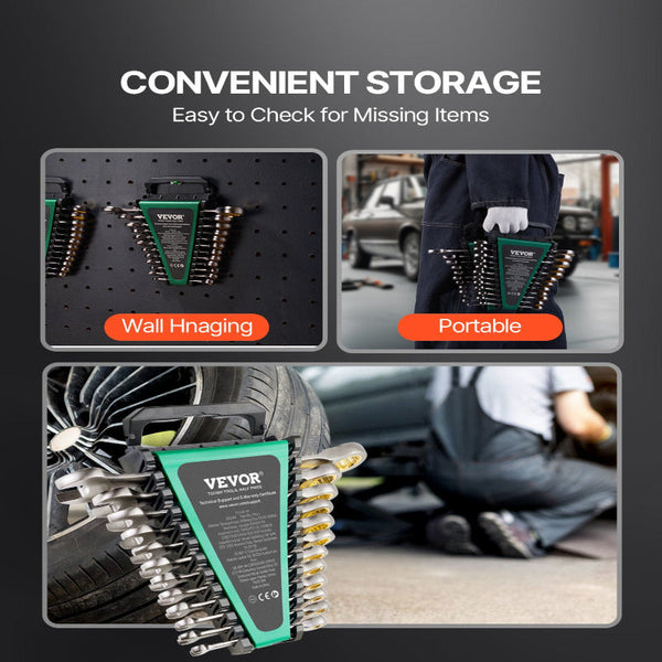 Combination Wrench Set 24 Pcs Sae 1/4" 7/8" Metric 19Mm Organizer Rack Wrench Sets