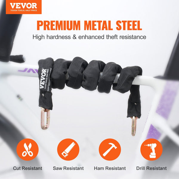 Bike Chain Lock 5.91 Ft Security Bicycle Heavy Duty Metal Steel Anti Theft High Locks Perfect For Motorcycle Scooter Door Fence Gate 9.5Mm Black Locks