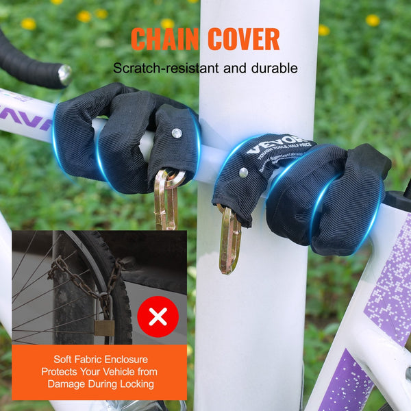 Bike Chain Lock 5.91 Ft Security Bicycle Heavy Duty Metal Steel Anti Theft High Locks Perfect For Motorcycle Scooter Door Fence Gate 9.5Mm Black Locks