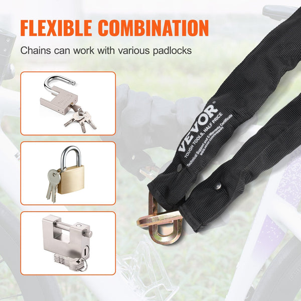Bike Chain Lock 5.91 Ft Security Bicycle Heavy Duty Metal Steel Anti Theft High Locks Perfect For Motorcycle Scooter Door Fence Gate 9.5Mm Black Locks