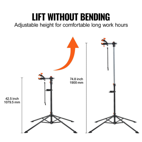 Bike Repair Stand 80 Lbs Heavy Duty Steel Bicycle Adjustable Height Maintenance Workstand With Magnetic Tool Tray Telescopic Arm Foldable For Home Sho