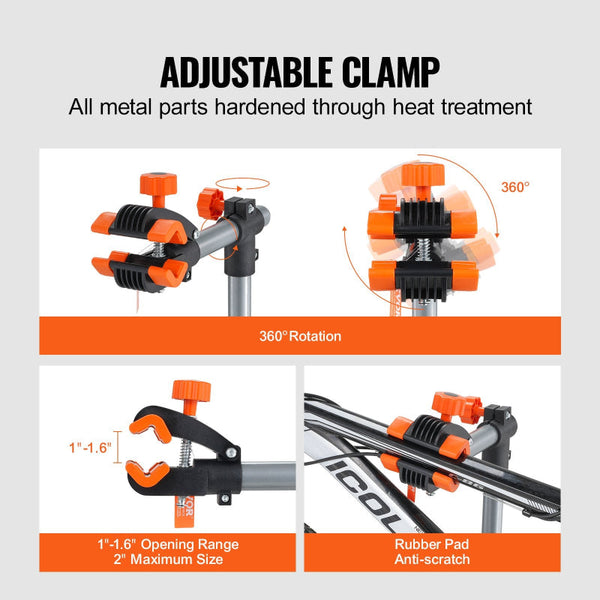 Bike Repair Stand 80 Lbs Heavy Duty Steel Bicycle Adjustable Height Maintenance Workstand With Magnetic Tool Tray Telescopic Arm Foldable For Home Sho