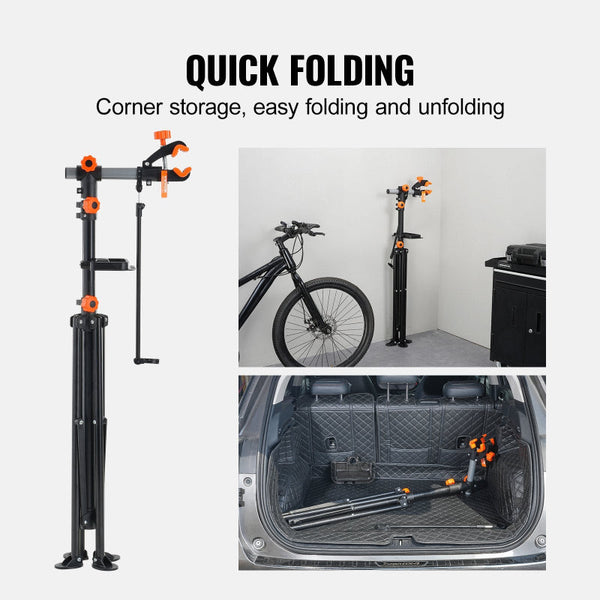 Bike Repair Stand 80 Lbs Heavy Duty Steel Bicycle Adjustable Height Maintenance Workstand With Magnetic Tool Tray Telescopic Arm Foldable For Home Sho