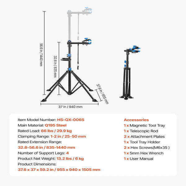 Bike Repair Stand 29.9 Kg Heavy Duty Bicycle Work With 835 1440 Mm Adjustable Height & Magnetic Tool Tray Foldable Maintenance Rack Shop Home Mechanic