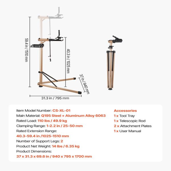 Bike Repair Stand Max. 49.9 Kg Heavy Duty Bicycle Work With 1025 1510 Mm Adjustable Height & Large Tool Tray Foldable Ebike Maintenance Rack Shop Home