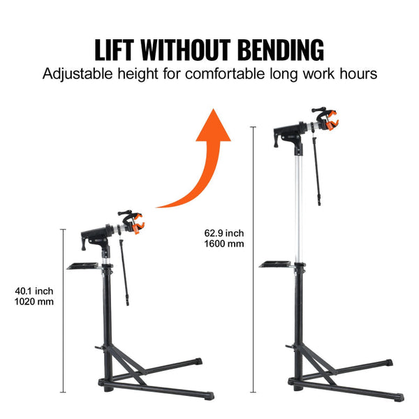 Bike Repair Stand 66 Lbs Heavy Duty Aluminum Bicycle Adjustable Height Maintenance Workstand With Magnetic Tool Tray Telescopic Arm Foldable For Home