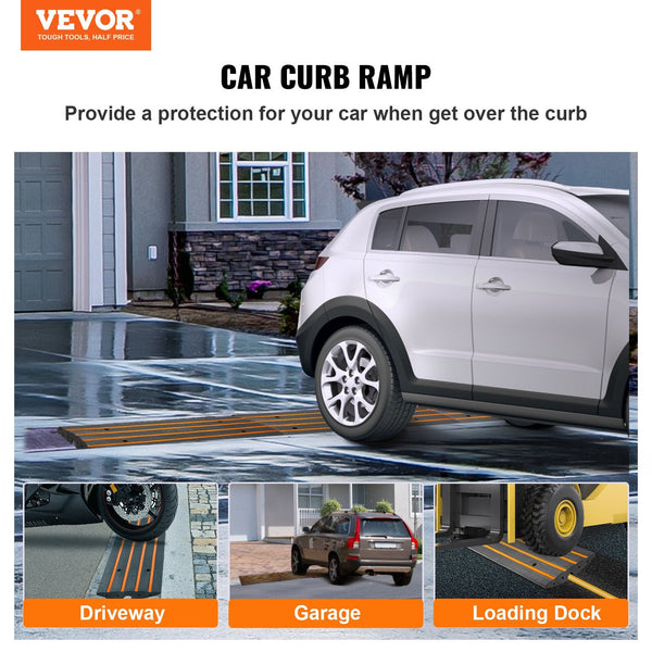 Curb Ramp 6.5 Cm Rise Rubber Heavy Duty 15 Tons Weight Capacity Threshold Curbside Bridge For Loading Dock Garage Sidewalk Expandable Full Set Drivewa