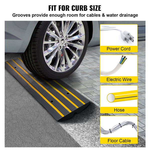 Curb Ramp 6.5 Cm Rise Rubber Heavy Duty 15 Tons Weight Capacity Threshold Curbside Bridge For Loading Dock Garage Sidewalk Expandable Full Set Drivewa