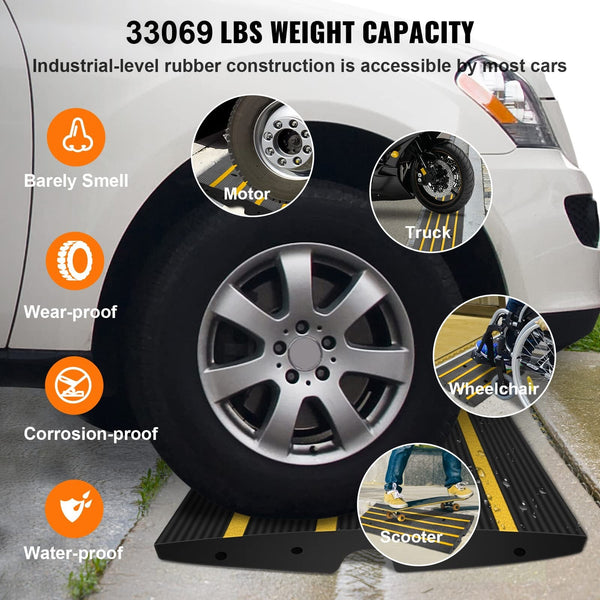 Curb Ramp 6.5 Cm Rise Rubber Heavy Duty 15 Tons Weight Capacity Threshold Curbside Bridge For Loading Dock Garage Sidewalk Expandable Full Set Drivewa