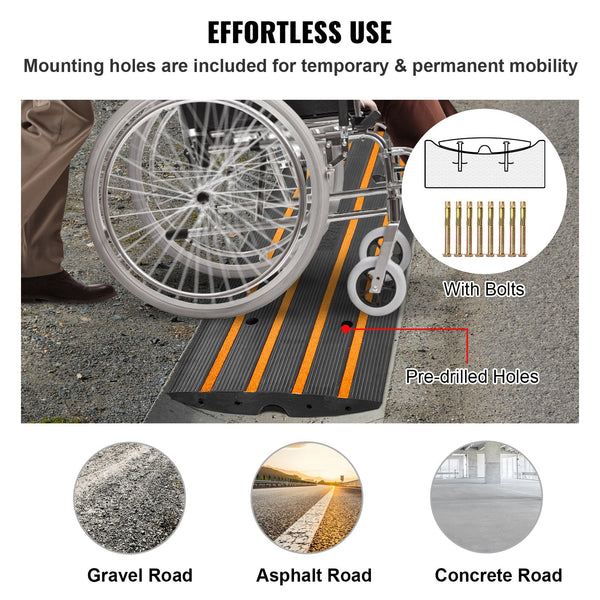 Curb Ramp 6.5 Cm Rise Rubber Heavy Duty 15 Tons Weight Capacity Threshold Curbside Bridge For Loading Dock Garage Sidewalk Expandable Full Set Drivewa