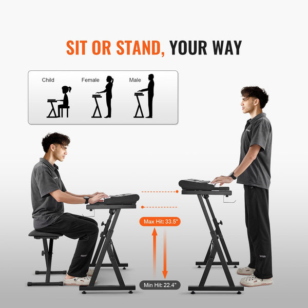 Vevor Piano Keyboard Stand And Bench Set Z Style Heavy Duty Digital Music Seat 250 Lbs Capacity With Adjustable Width Height Wheels Fits For 54 88 Ele