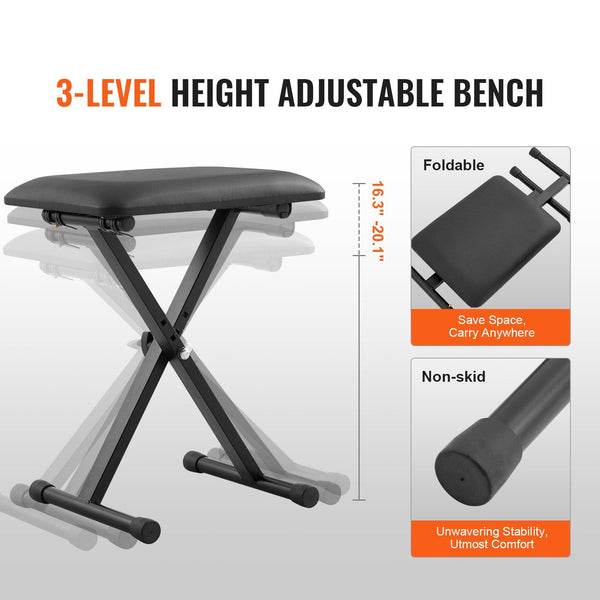 Vevor Piano Keyboard Stand And Bench Set Z Style Heavy Duty Digital Music Seat 250 Lbs Capacity With Adjustable Width Height Wheels Fits For 54 88 Ele