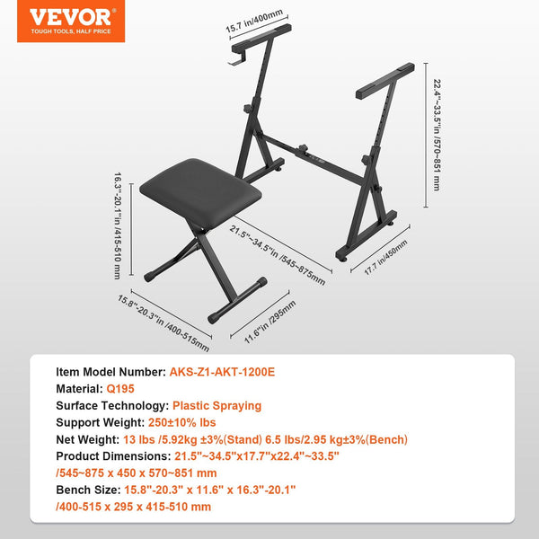 Vevor Piano Keyboard Stand And Bench Set Z Style Heavy Duty Digital Music Seat 250 Lbs Capacity With Adjustable Width Height Wheels Fits For 54 88 Ele
