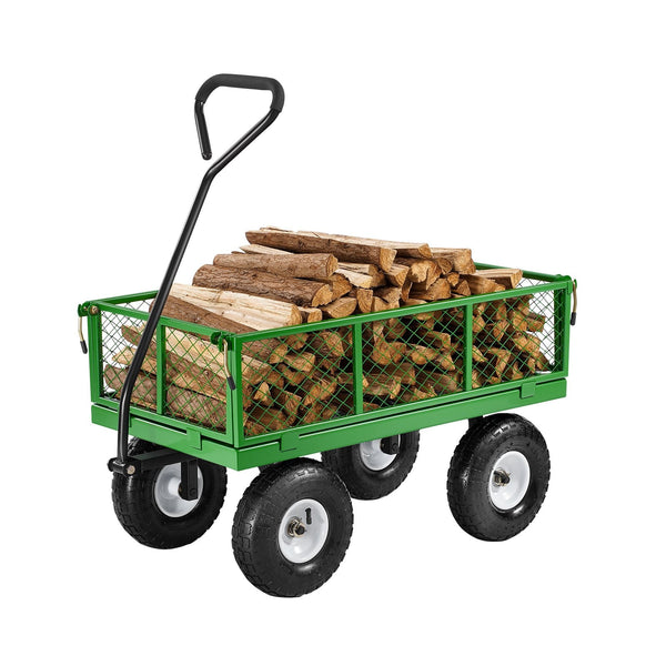 680 Lbs Steel Garden Cart On Wheels Heavy Duty Wagon Pullable Metal Outdoor Utility Yard Carts With 10Inch Tires Mesh Removable Sides And 180 Rotating