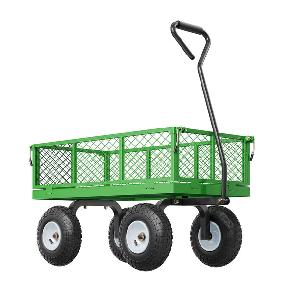 680 Lbs Steel Garden Cart On Wheels Heavy Duty Wagon Pullable Metal Outdoor Utility Yard Carts With 10Inch Tires Mesh Removable Sides And 180 Rotating