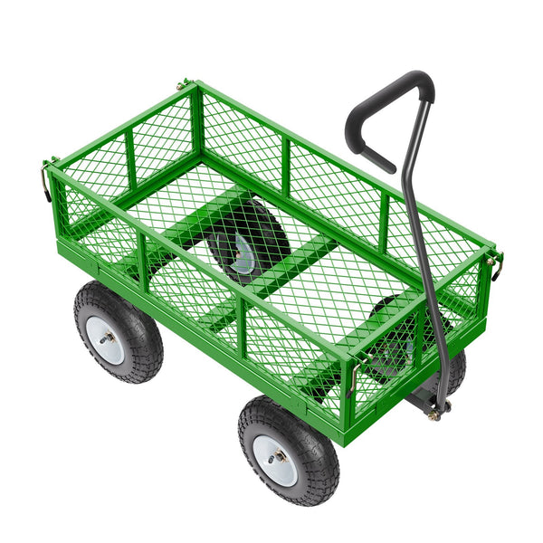 680 Lbs Steel Garden Cart On Wheels Heavy Duty Wagon Pullable Metal Outdoor Utility Yard Carts With 10Inch Tires Mesh Removable Sides And 180 Rotating
