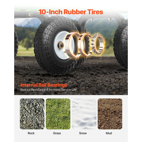 680 Lbs Steel Garden Cart On Wheels Heavy Duty Wagon Pullable Metal Outdoor Utility Yard Carts With 10Inch Tires Mesh Removable Sides And 180 Rotating