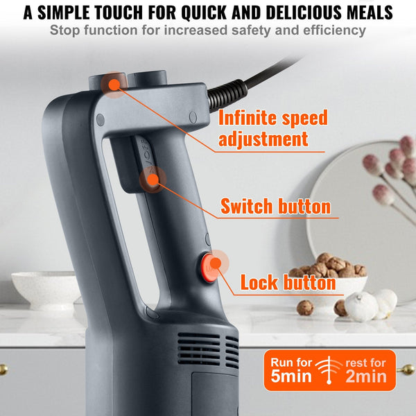 Vevor Commercial Immersion Blender Heavy Duty Hand Mixer 750W Variable Speed Countertop Blenders