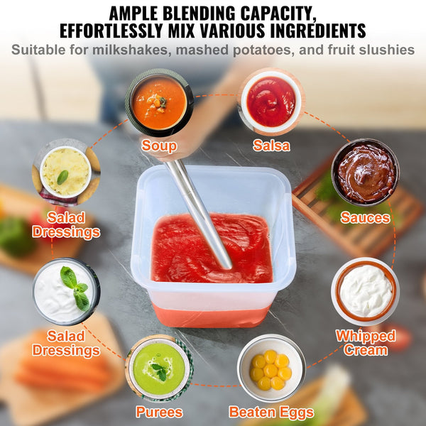 Vevor Professional Stick Blender 500W Powerful Handheld Mixer Adjustable Speed With Stainless Steel Blade Versatile For Soups Smoothies Purees And Bab