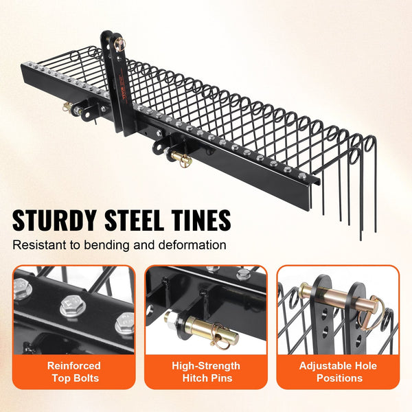 Tow Behind Landscape Rake 1.8M Dethatcher With 32 Steel Tines Lawn Attaches Category Point Hitch For Tractor Leaves Pine Needles Straw And Grass Garde