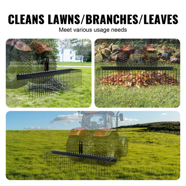 Tow Behind Landscape Rake 1.8M Dethatcher With 32 Steel Tines Lawn Attaches Category Point Hitch For Tractor Leaves Pine Needles Straw And Grass Garde