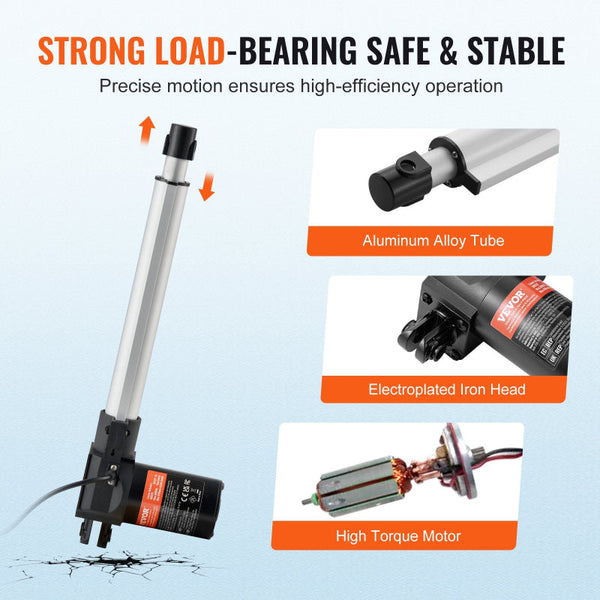 Linear Actuator 12V 10 Inch Heavy Duty 1320Lbs/6000N 0.19"/S Motion With Mounting Bracket & Ip44 Protection For Electric Door Industrial Machinery Ves