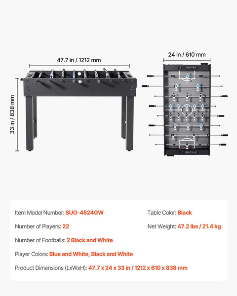 Table 121 Cm Size Indoor Full Tables For Home Family And Game Room Durable Soccer Set Includes Balls Score Keeper Cup Holders Foosball