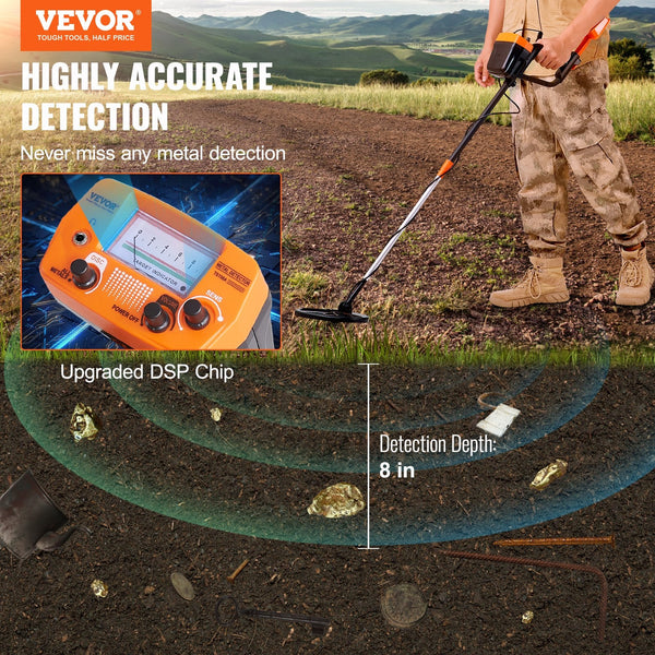 Metal Detector For Adults & Kids 8" Professional Adjustable Higher Accuracy Gold Ip68 Waterproof Coil With Lcd Display Advanced Dsp Chip Detecting Coi