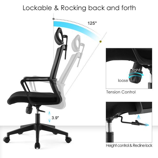 Office Chair High Back Ergonomic Swivel Computer Gaming Black Office Chairs