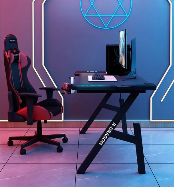 Gaming Desk With Led Lights Computer K Shaped 120 X 60 Home Office Desks