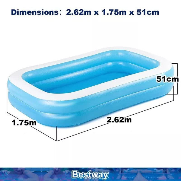 Bestway 2.62M X 1.75M 51Cm Blue Rectangular Family Pool Inflatable & Kid Pools