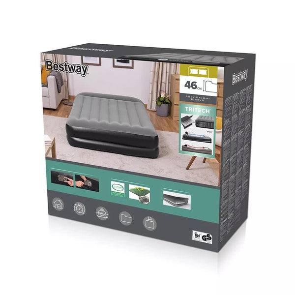 Bestway 2.03M X 1.52M 46Cm Tritech Air Mattress Queen Built In Ac Pump Inflatable Mattresses & Airbeds