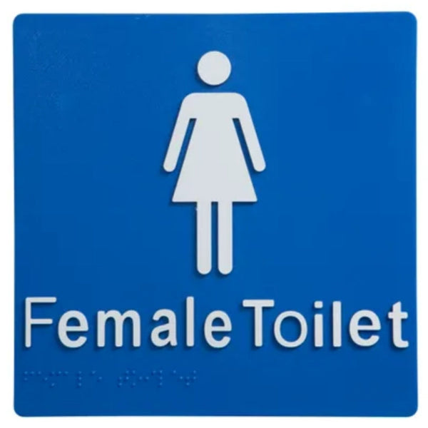 Female Toilet Braille Sign Blue / White Plaques & Signs