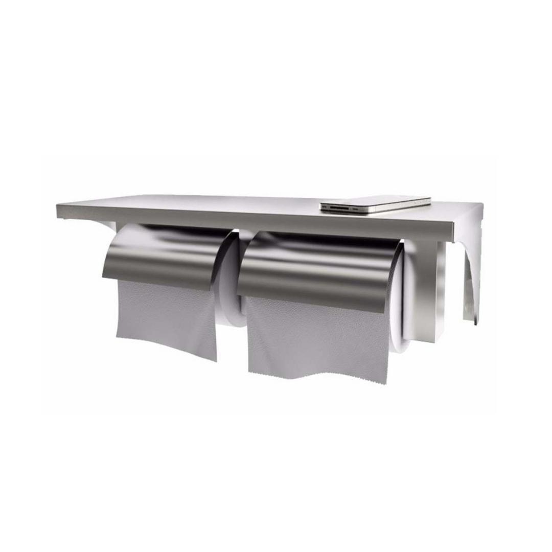 Stainless Steel Twin Toilet Roll Holder With Shelf Toilet Paper Holders & Storage