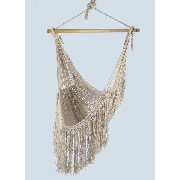 Mayan Legacy Fringed Cotton Rope Mexican Hammock Swing From Mexico In Ivory Hammocks