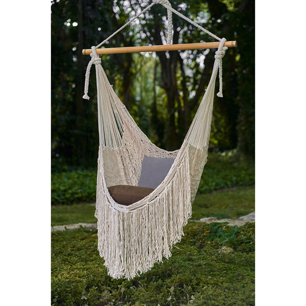 Mayan Legacy Fringed Cotton Rope Mexican Hammock Swing From Mexico In Ivory Hammocks