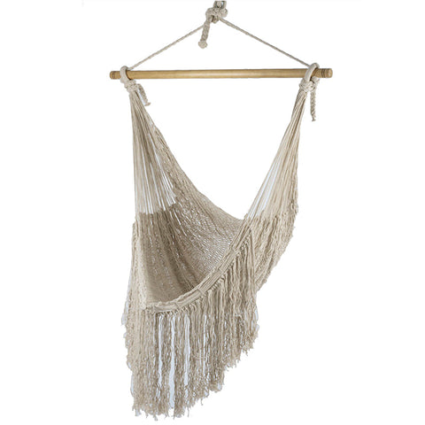 Mayan Legacy Fringed Cotton Rope Mexican Hammock Swing From Mexico In Ivory Hammocks