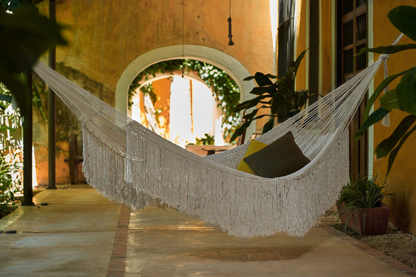 Ivory Cascade Handwoven Rope Mexican Hammock King Size Hammocks