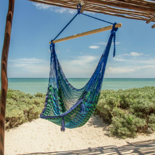 Mayan Legacy Extra Large Outdoor Cotton Mexican Hammock Chair In Caribe Colour Hammocks