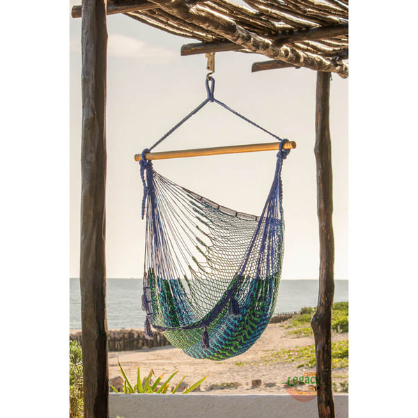 Mayan Legacy Extra Large Outdoor Cotton Mexican Hammock Chair In Caribe Colour Hammocks