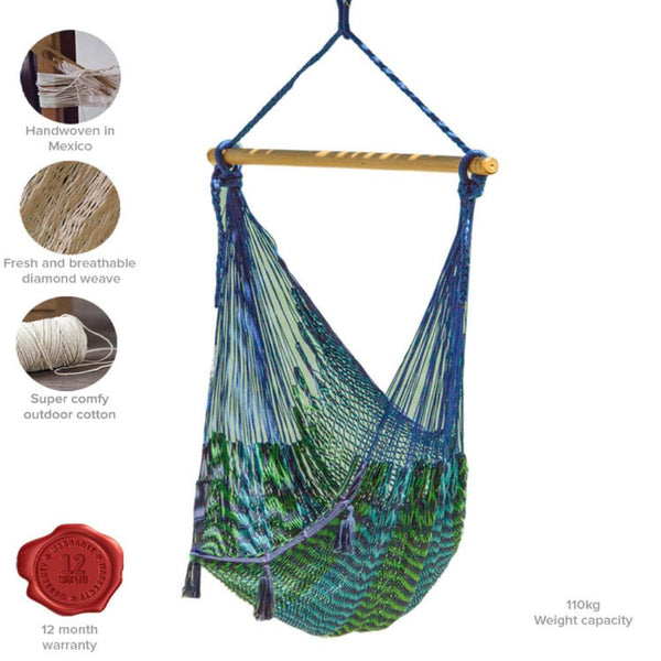 Mayan Legacy Extra Large Outdoor Cotton Mexican Hammock Chair In Caribe Colour Hammocks