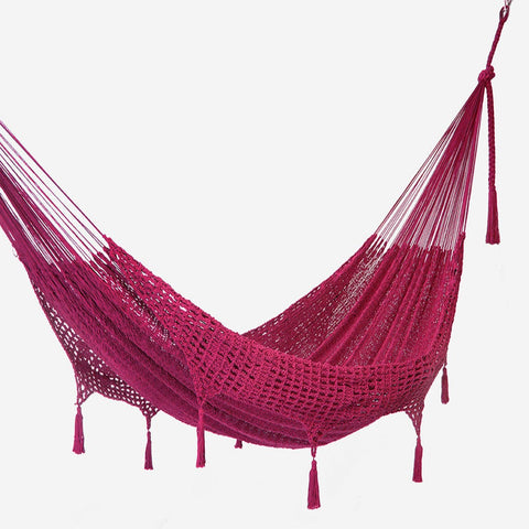 Mayan Legacy Outdoor Undercover Cotton Hammock With Hand Crocheted Tassels King Size Mexican Pink Hammocks