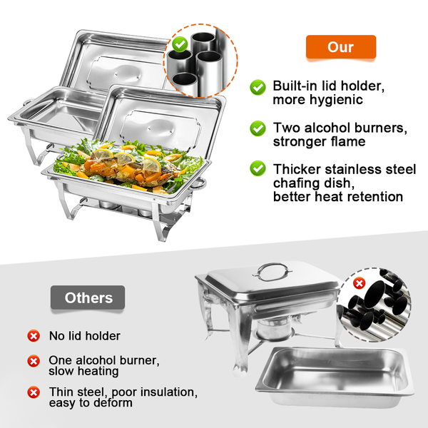 Alston 9Lx1 Food Buffet Warmer Pan Bain Marie Bow Chafing Dish Insulated Stainless Steel Stackable Tray Catering Server Set With Lid Party Banquet Din