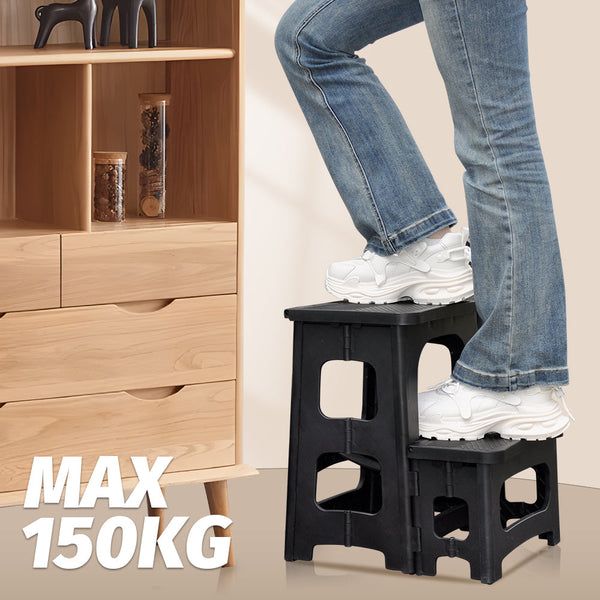Multipurpose Portable Folding 2 Step Stool Non Slip Pp Collapsible Ladder For Office Garage Library Closet Bathroom Kitchen Household Car Rv Ladders