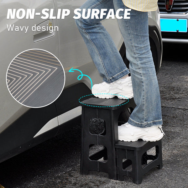 Multipurpose Portable Folding 2 Step Stool Non Slip Pp Collapsible Ladder For Office Garage Library Closet Bathroom Kitchen Household Car Rv Ladders