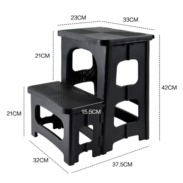 Multipurpose Portable Folding 2 Step Stool Non Slip Pp Collapsible Ladder For Office Garage Library Closet Bathroom Kitchen Household Car Rv Ladders