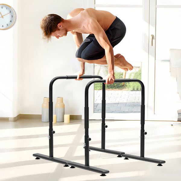 Set Of 2 Functional Fitness Dip Stands Station Height Adjustable Bars Portable Parallettes Calisthenics Equipment Safety For Home Gym Strength Trainin