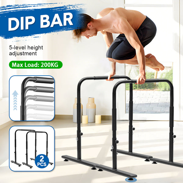 Set Of 2 Functional Fitness Dip Stands Station Height Adjustable Bars Portable Parallettes Calisthenics Equipment Safety For Home Gym Strength Trainin