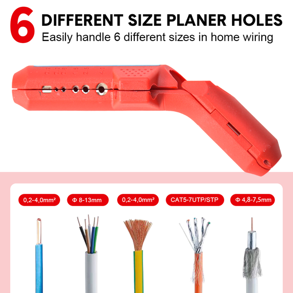 Wire Stripper Ergonomic Curved Handle Cable Stripping Splitting Cut Tool Wide Ranges With 6 Size Planer Holes For Electrical Hand Crimpers & Strippers
