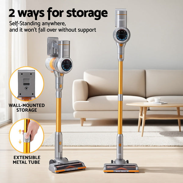 Devanti 300W Stick Vacuum Cleaner Cordless Self Standing Golden Vacuum Cleaners